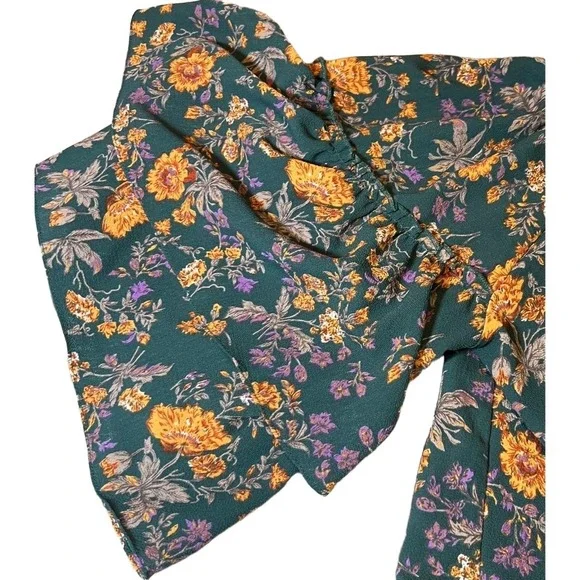 Umgee Womens Size Medium Floral Blouse Teal Yellow Ruffle Tiered Sleeve Boho - Picture 12 of 14